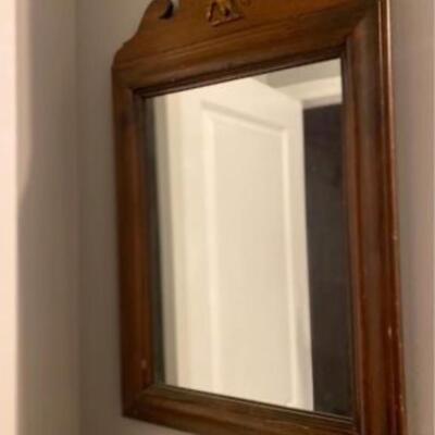 Vintage Antique Wood Pine Wall Mirror With Brass Eagle