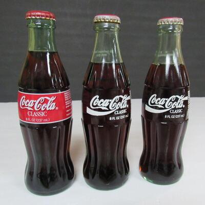 Vintage 1990s Coca Cola Full Bottles, 1999 Piggly Wiggly New Millennium, Brewers 25th 1994, Santa 1993