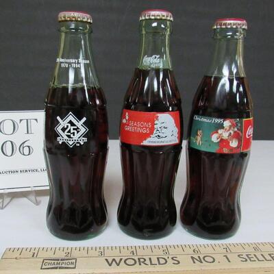 Vintage Full Coca Cola Bottles: Santa With Dog 1995, Brewers 25th 1994, Happy Holidays Santa 1993