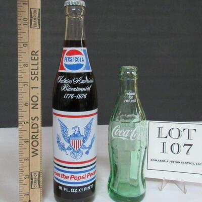 Vintage 11" Tall Pepsi Bicentennial and Colorado Centennial 16 Oz Bottle, Genaric Coca Cola Bottle