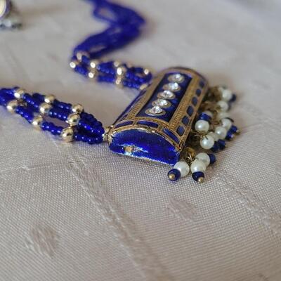 Lot 1: Vintage Enamel Pendant Beaded Necklace and Earrings Set