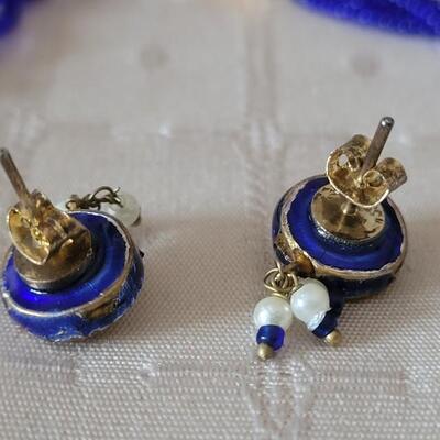 Lot 1: Vintage Enamel Pendant Beaded Necklace and Earrings Set