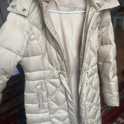 Kenneth Cole Reaction down jacket with fur hood and belt