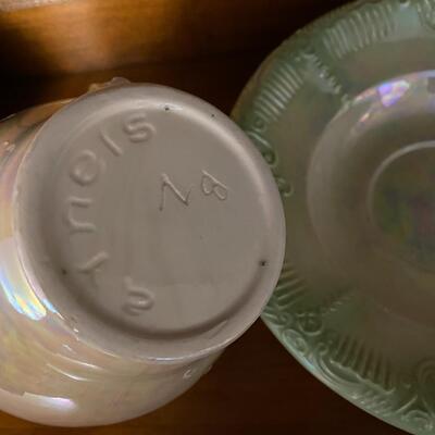 2 pc Ceramic green opalescent pitcher and basin