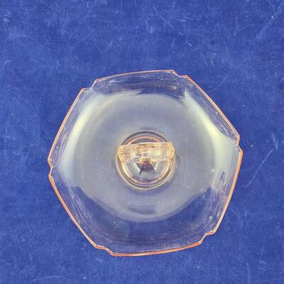 pink depression glass nut candy dish approx 6 1/4" in diameter