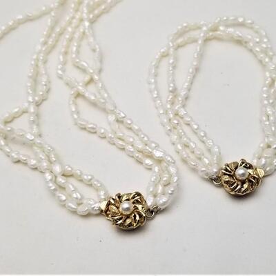 Lot #79  Freshwater Pearl Triple Strand Necklace with Matching Bracelet