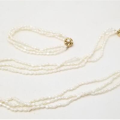 Lot #79  Freshwater Pearl Triple Strand Necklace with Matching Bracelet