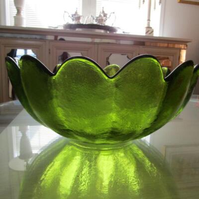 Vintage Thick Glass Bowl with Scalloped Edge