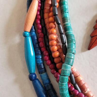 Lot 8: Vintage African Wood Beaded 8 Strand Necklace with Wood Earrings