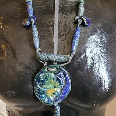Lot 10: Artist Made Ceramic Pendant & Bead Necklace