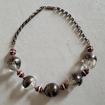 Lot 15: Vintage Metal Link Necklace with Metal Capped Beads