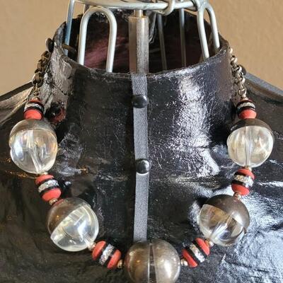 Lot 15: Vintage Metal Link Necklace with Metal Capped Beads