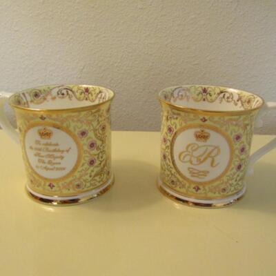 Pair of Fine Bone China Cups Celebrating Queen Elizabeth's 80th Birthday