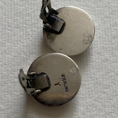 Modernist sterling silver button clip earrings