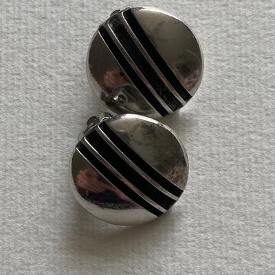 Modernist sterling silver button clip earrings