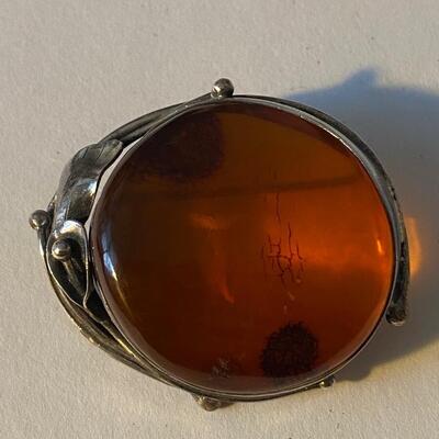 Art Nouveau Danish or polish sterling silver marked amber brooch