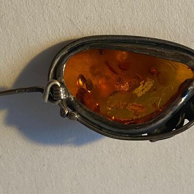 Art nouveau sterling silver amber pin marked: Denmark or Poland