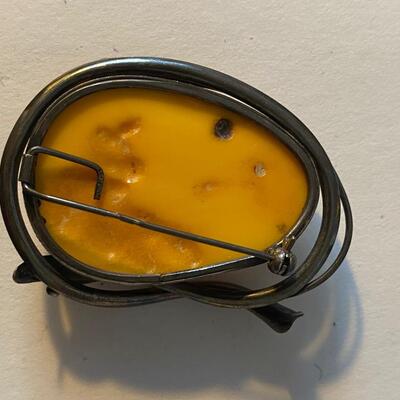 Superb egg yolk amber sterling silver brooch stamped G