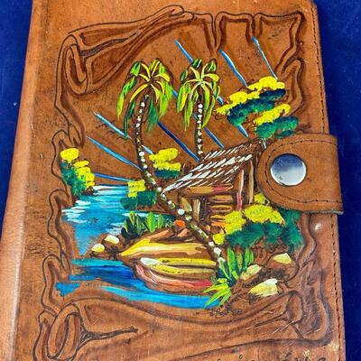 Leather hand painting journal cover Nicaragua