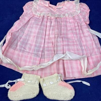 Vintage Mary Jane childs dress and crocheted  booties 9 mos? pink and white