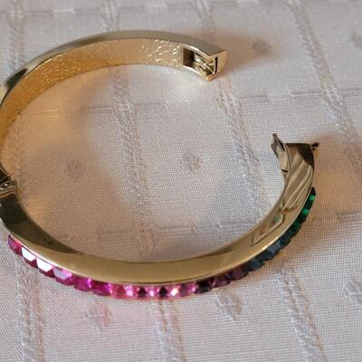 Lot 24: Vintage Rainbow Stones Hinged Bracelet