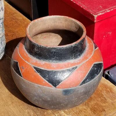 Vintage art Native American themed pot with unique design