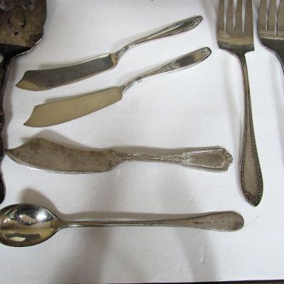 Silver Plate Serving Pieces Lot, Various Patterns/Companies, Loius XVI Fancy Knife, Meat Forks, More