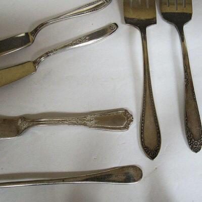Silver Plate Serving Pieces Lot, Various Patterns/Companies, Loius XVI Fancy Knife, Meat Forks, More