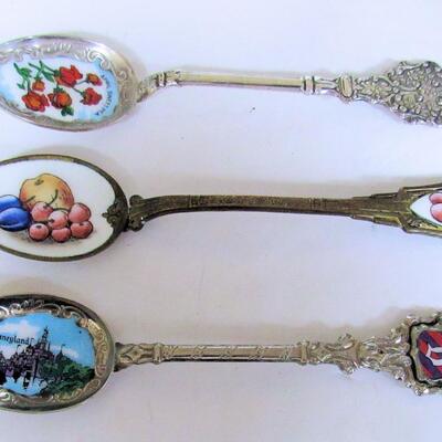 Nice Enameled Silver Plate Spoons, West Germany and Czech