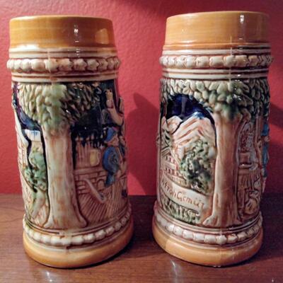 Vintage Lusterware German Beer Stein Ceramic Mugs Embossed Handpainted Japan