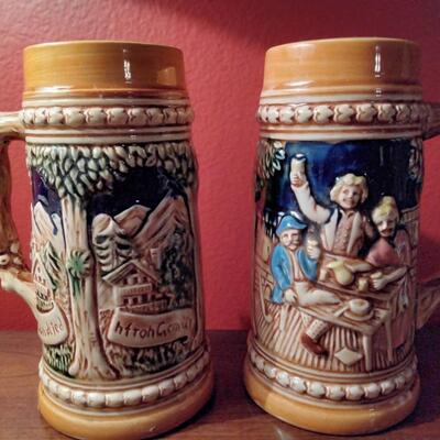 Vintage Lusterware German Beer Stein Ceramic Mugs Embossed Handpainted Japan