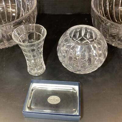 Lot 857. Pair of Large Crystal Bowls ,Vase & Paper Weight