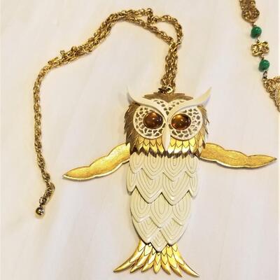 Lot #88  Two Cute Mid-Century Novelty Necklaces - owl and buddha