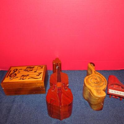 LOT 258. MUSIC RELATED HOME DECOR WOOD BOXES