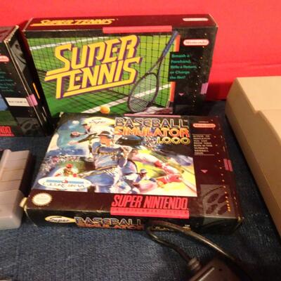 LOT 271. VINTAGE SUPER NINTENDO CONSOLE WITH CONTROLLERS AND GAMES