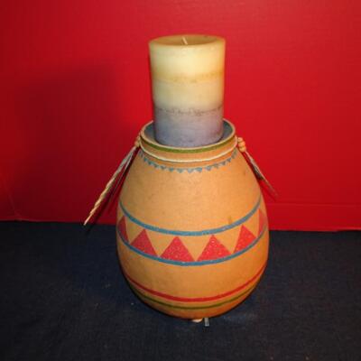 LOT 294. NATIVE AMERICAN CANDLE HOLDER HOME DECOR