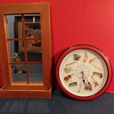 LOT 340. DECORATIVE MIRROR AND CLOCK