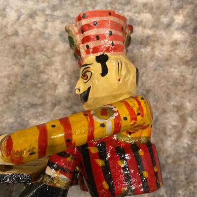 Vintage India Rajasthani Sitting Musician Carved Wooden Bawla Statue