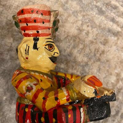 Vintage India Rajasthani Sitting Musician Carved Wooden Bawla Statue