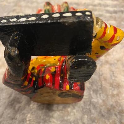 Vintage India Rajasthani Sitting Musician Carved Wooden Bawla Statue