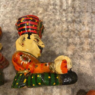 Vintage India Rajasthani Sitting Musician Carved Wooden Bawla Statue