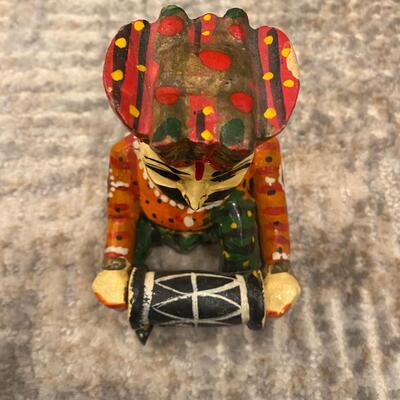 Vintage India Rajasthani Sitting Musician Carved Wooden Bawla Statue