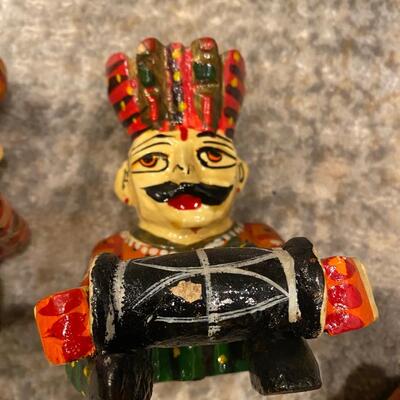 Vintage India Rajasthani Sitting Musician Carved Wooden Bawla Statue