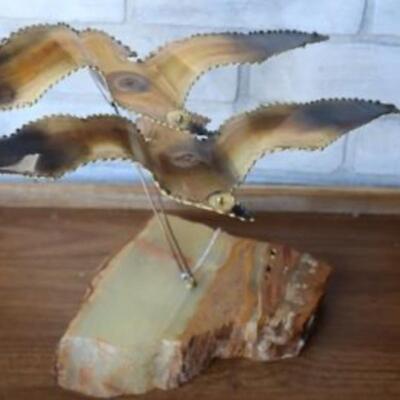Mid Century Brutalist metal birds of flight figurine