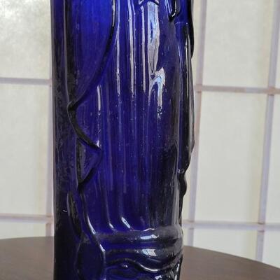 Lot 77: Our Lady of Guadalupe Cobalt Blue Glass Holy Water Bottle