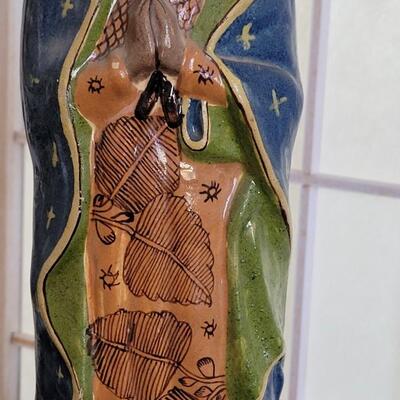 Lot 80: Vintage Our Lady of Guadalupe Handpainted Ceramic Holy Water Bottle with Lid