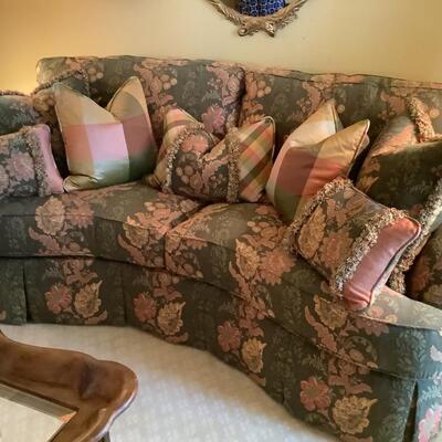 Gorgeous couch reupholstered with Italian fabric- 7 pillows
