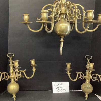 884 Brass Candlestick Chandelier & Brass Candlestick Wall Mounts