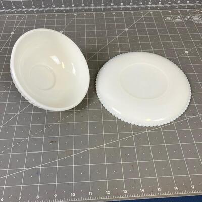 Milk Glass Butter Dish with Cover Round 