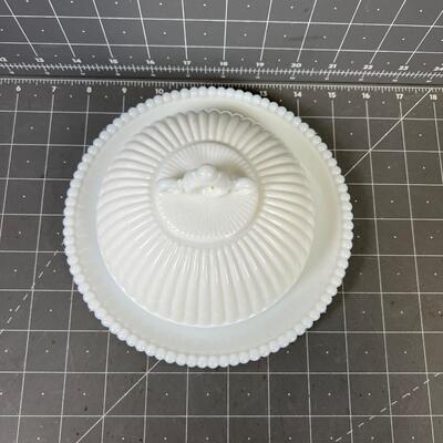 Milk Glass Butter Dish with Cover Round 